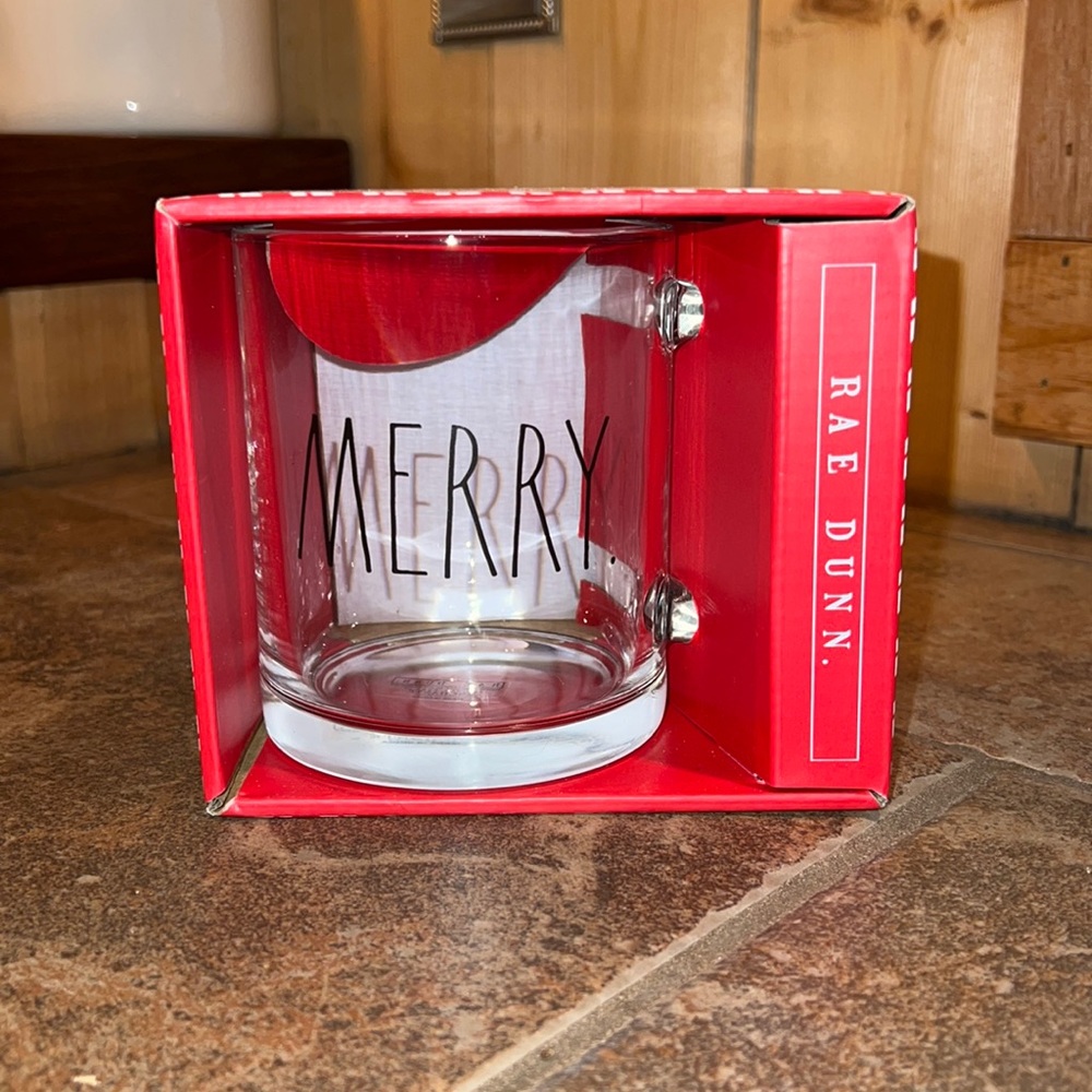 Rae Dunn "Merry" Glass Mug
